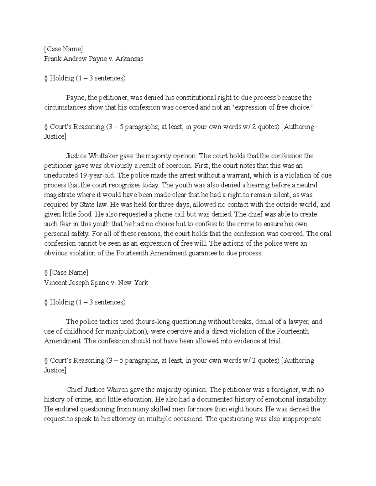 Case Brief Eleven [Case Name] Frank Andrew Payne v. Arkansas