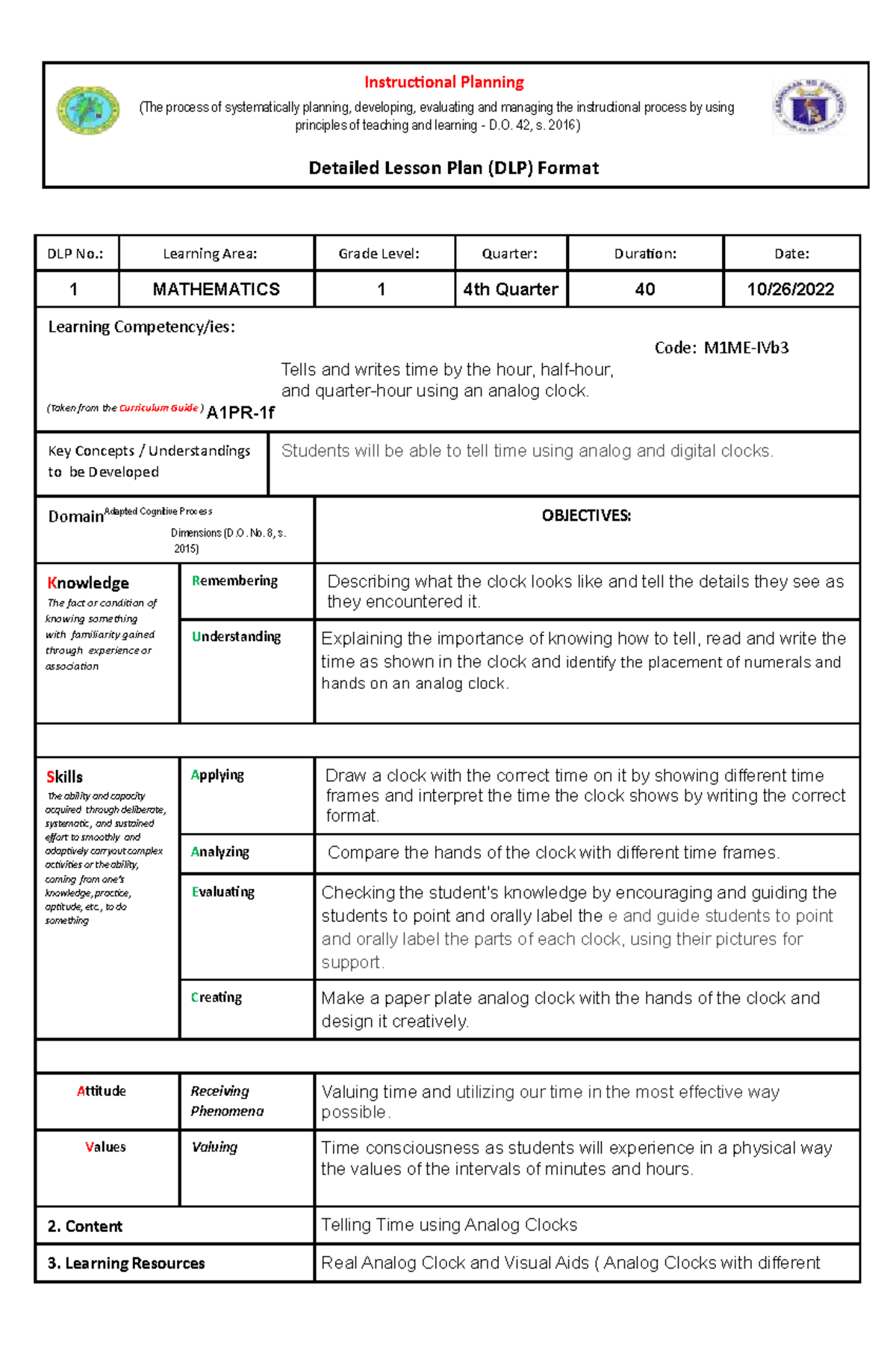 MATH - DLP - Detailed Lesson Plan - Instructional Planning (The process ...