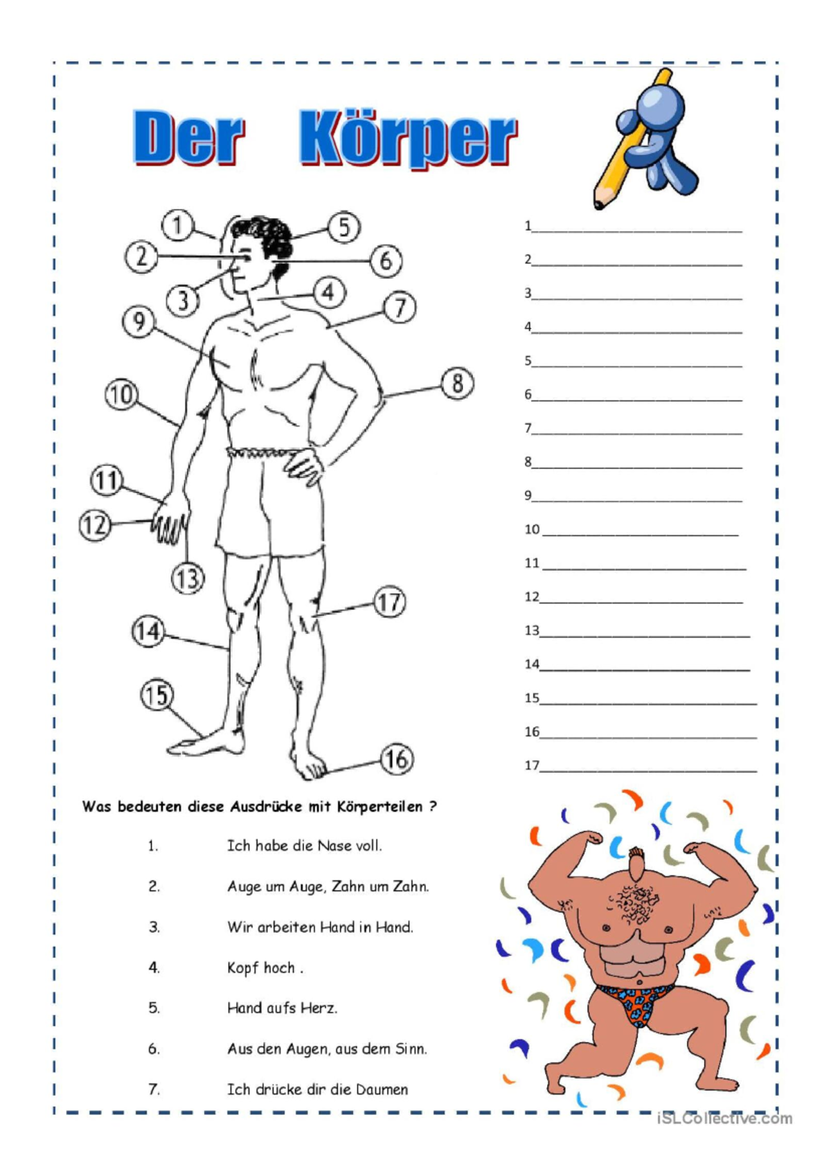 Der Korper Arbeitsblatter Der Körper 1 5 1 2 6 2 4 3 3 7 9 4 5 8 10 6