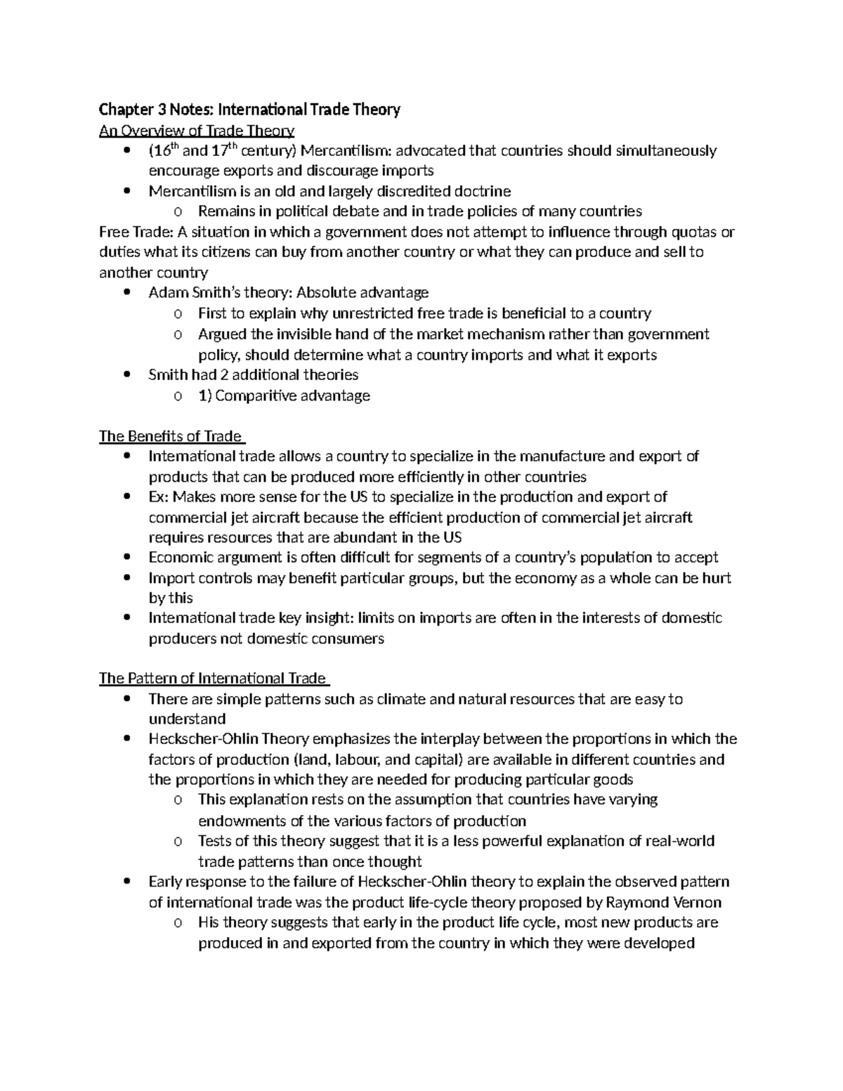 Chapter 3 Notes - Chapter 3 Notes: International Trade Theory An ...