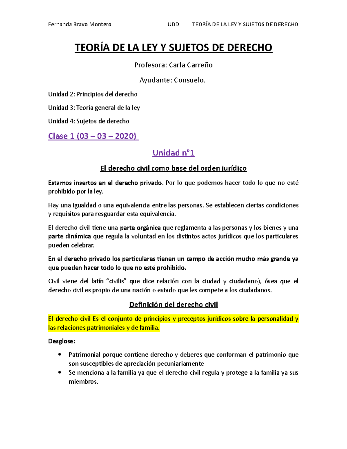 Teoria de la ley - TEORÍA DE LA LEY Y SUJETOS DE DERECHO Profesora ...