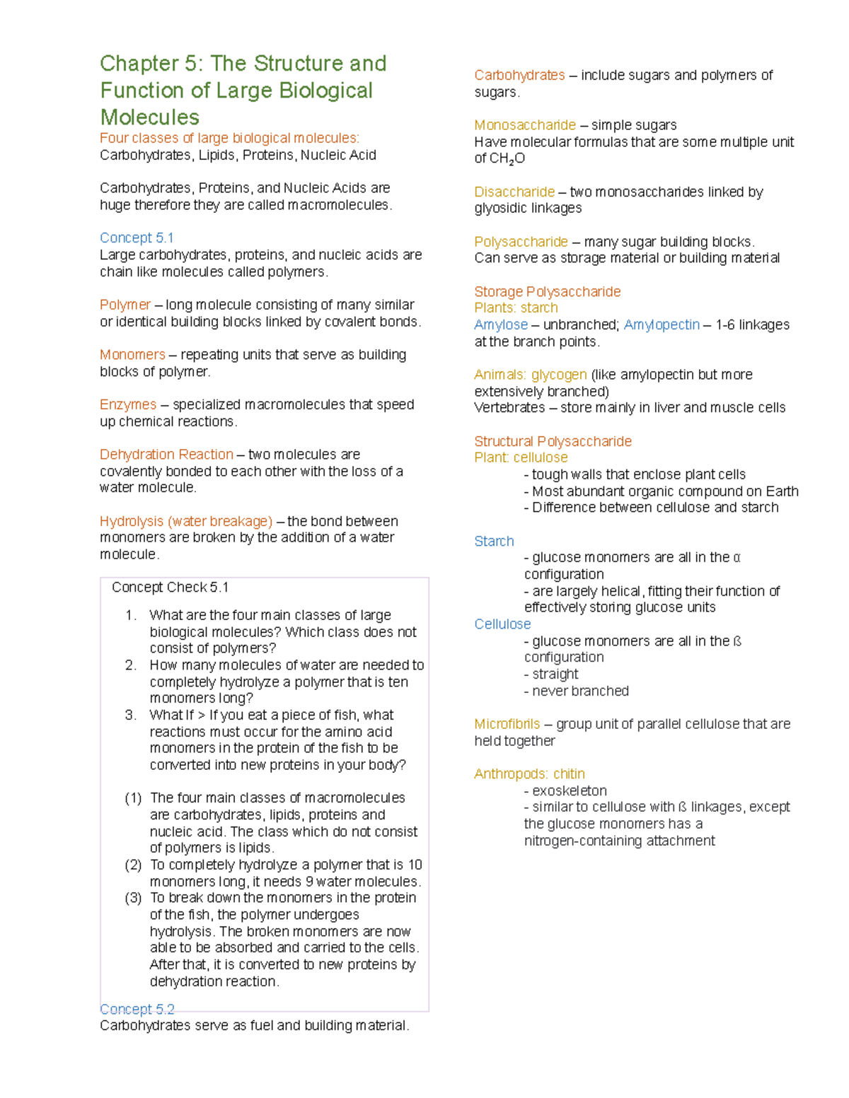 Bio 1 (Notes) The Structure and Function of Large Biological