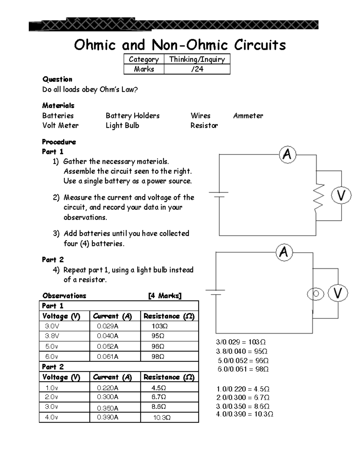 AP Ohmic and Non Ohmic Loads ame _____________________ Ohmic and Non