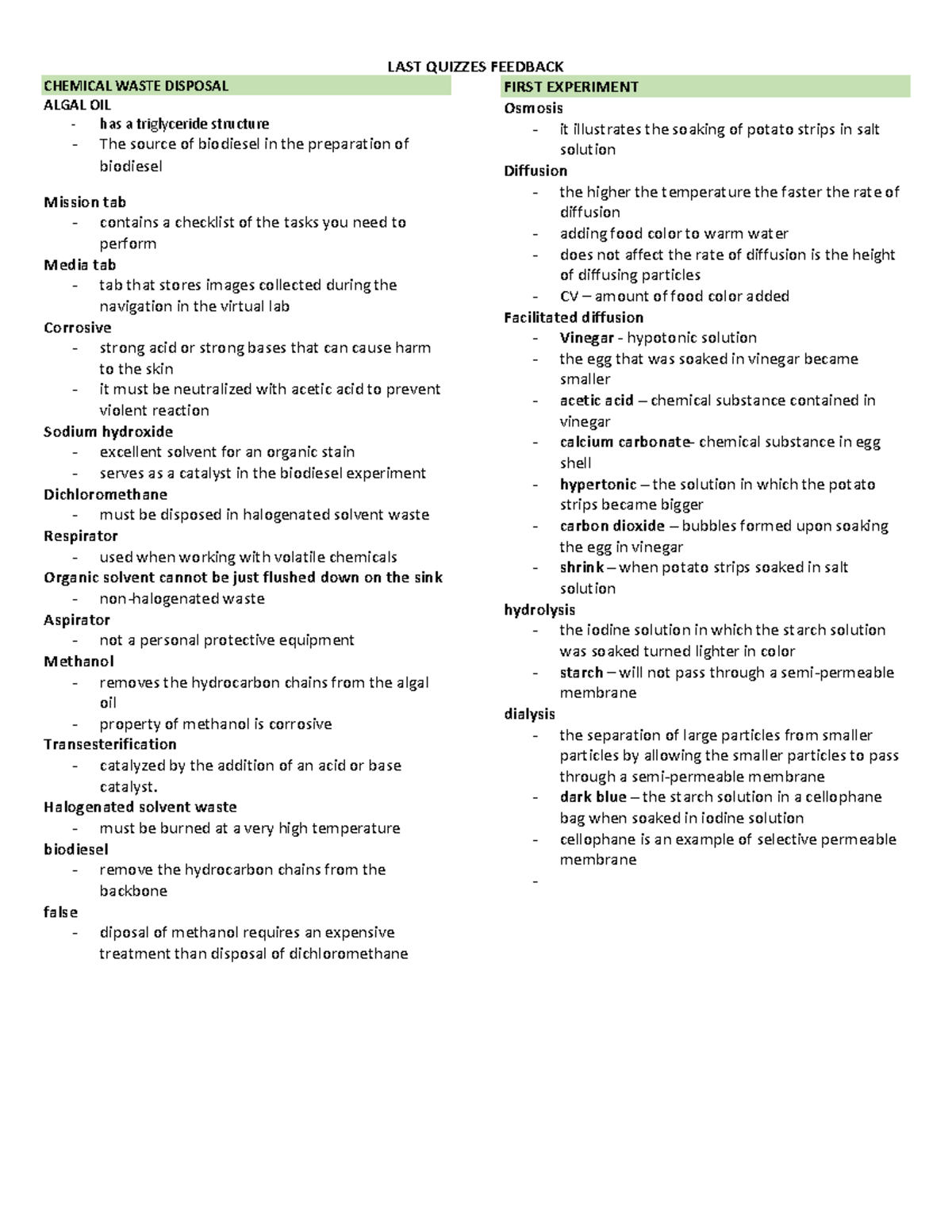 Chemical Waste Disposal quiz - LAST QUIZZES FEEDBACK CHEMICAL WASTE ...