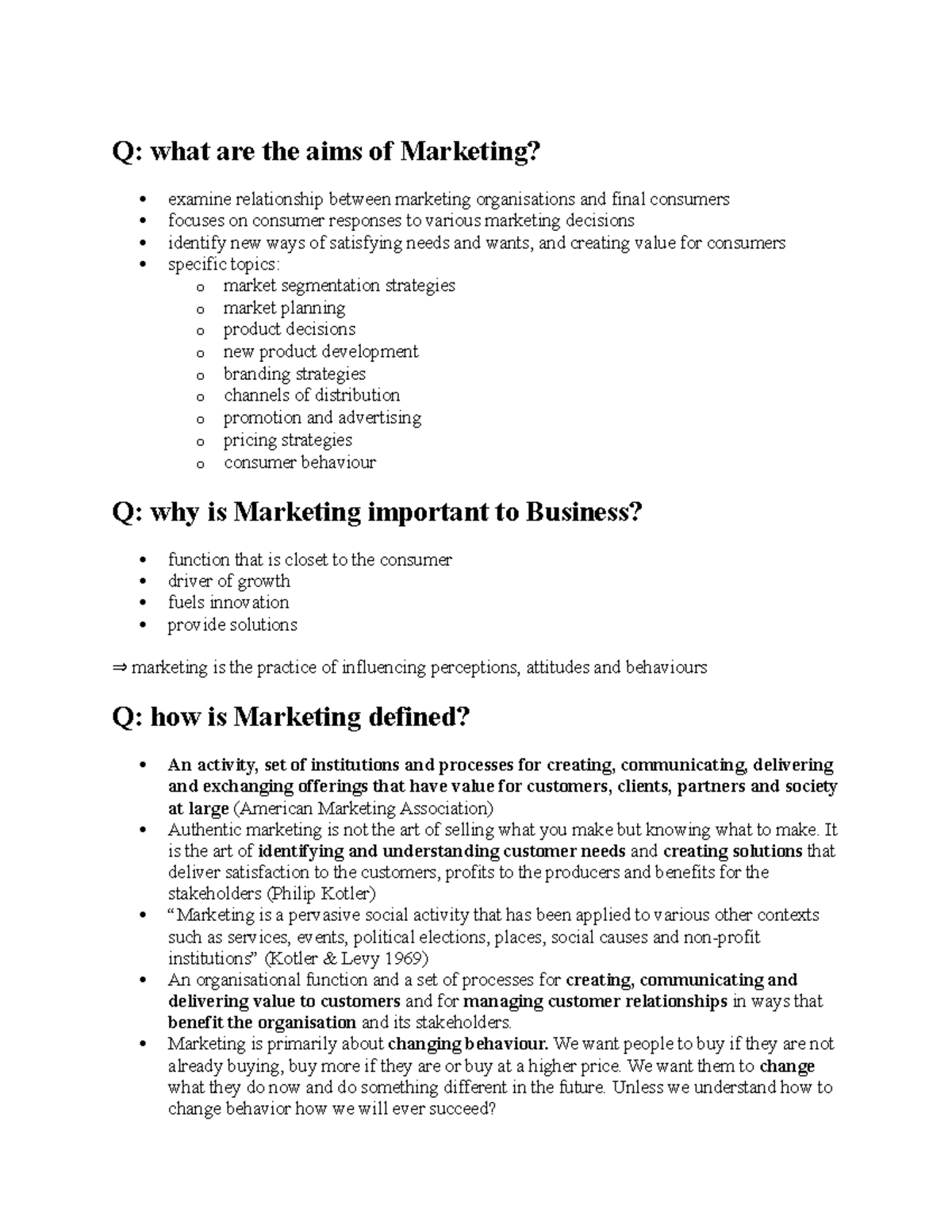 Mktg1001 Lec1 - Notes For Lecture 1 Of Principles Of Marketing - Q ...