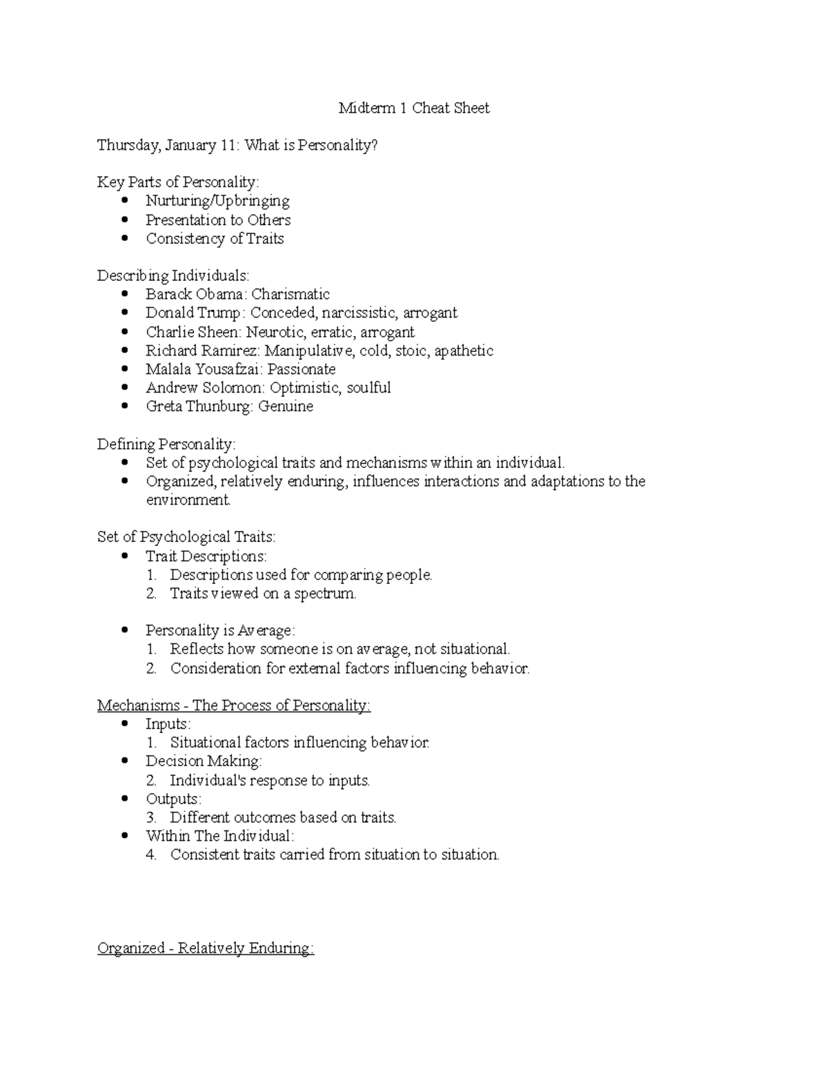 Midterm 1 Cheat Sheet - Midterm 1 Cheat Sheet Thursday, January 11 ...