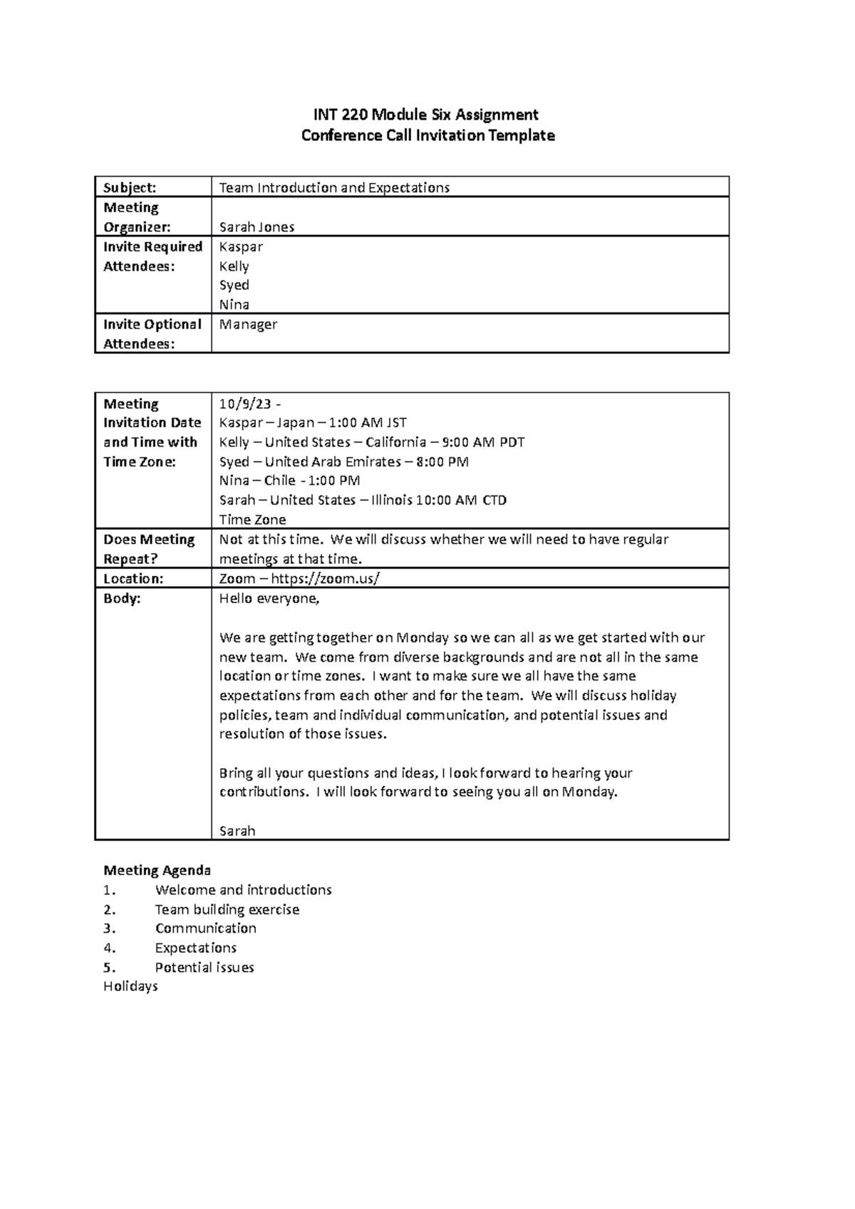 INT 220 Module Six Assignment Conference Call Invite - We will discuss ...