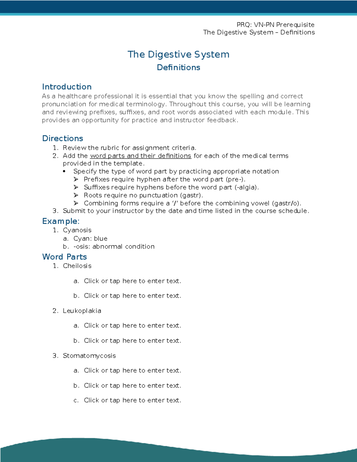 Assignment Definitions (Ch. 8 - Digestive System) - The Digestive ...
