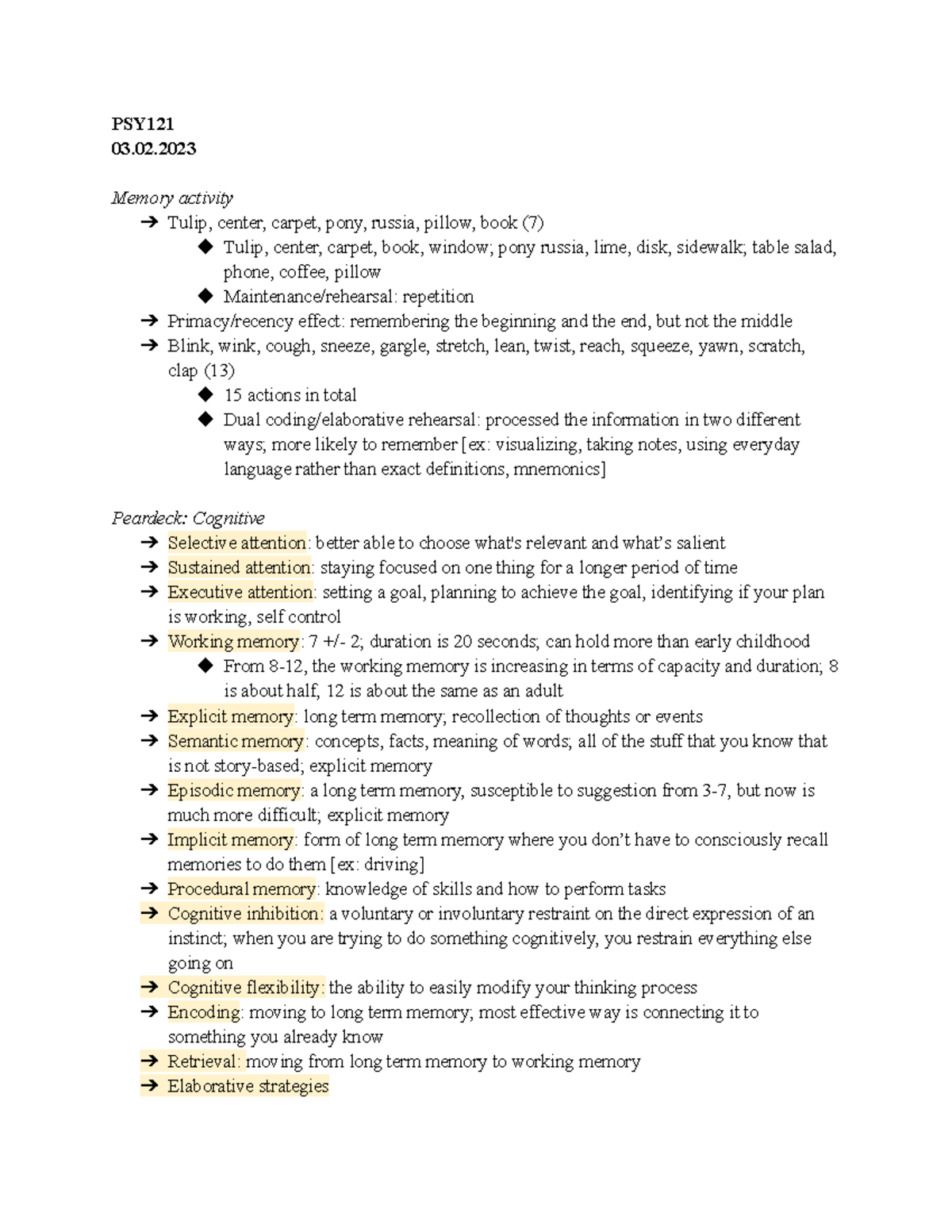 03.02.2023 notes - PSY 121 - LIU - Studocu