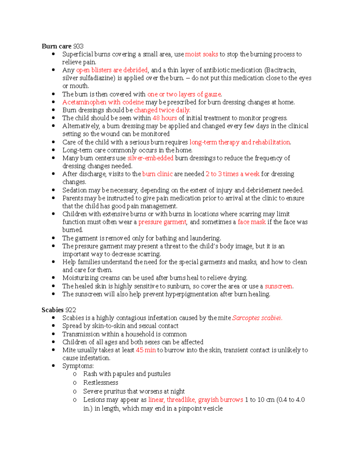 Quiz 6 Study Guide lecture notes Burn care 933 Superficial burns