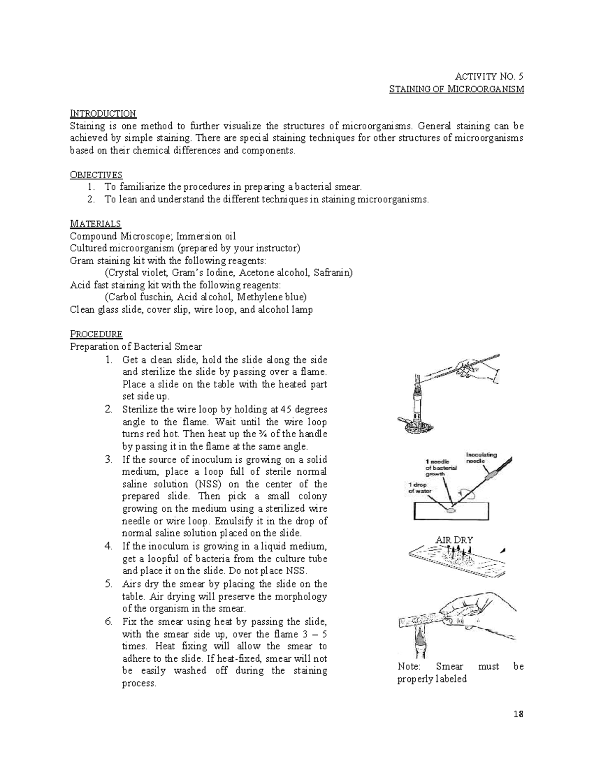 Worksheet 5 - ACTIVITY NO. 5 STAINING OF MICROORGANISM INTRODUCTION ...