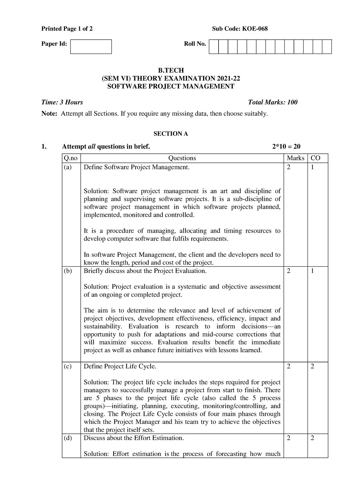 AKTU QP 2021-22 KOE-068 Solution - Printed Page 1 of 2 Sub Code: KOE ...