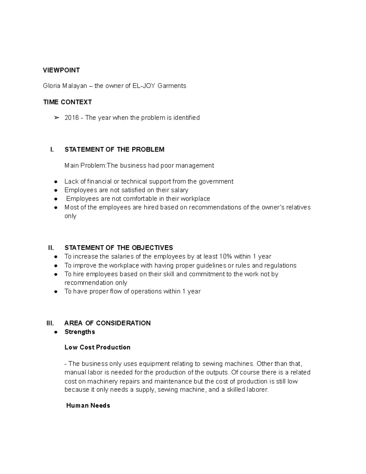 Case Analysis - Google Docs - VIEWPOINT Gloria Malayan – the owner of ...