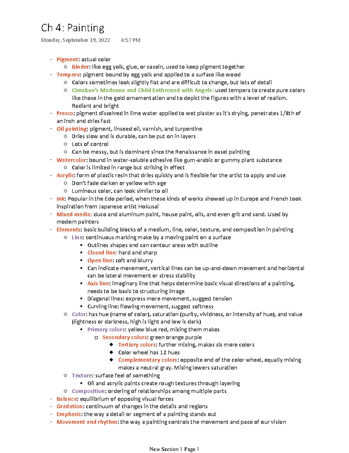 Ch 4 Painting - Textbook notes from Exploration of the Arts - Pigment ...