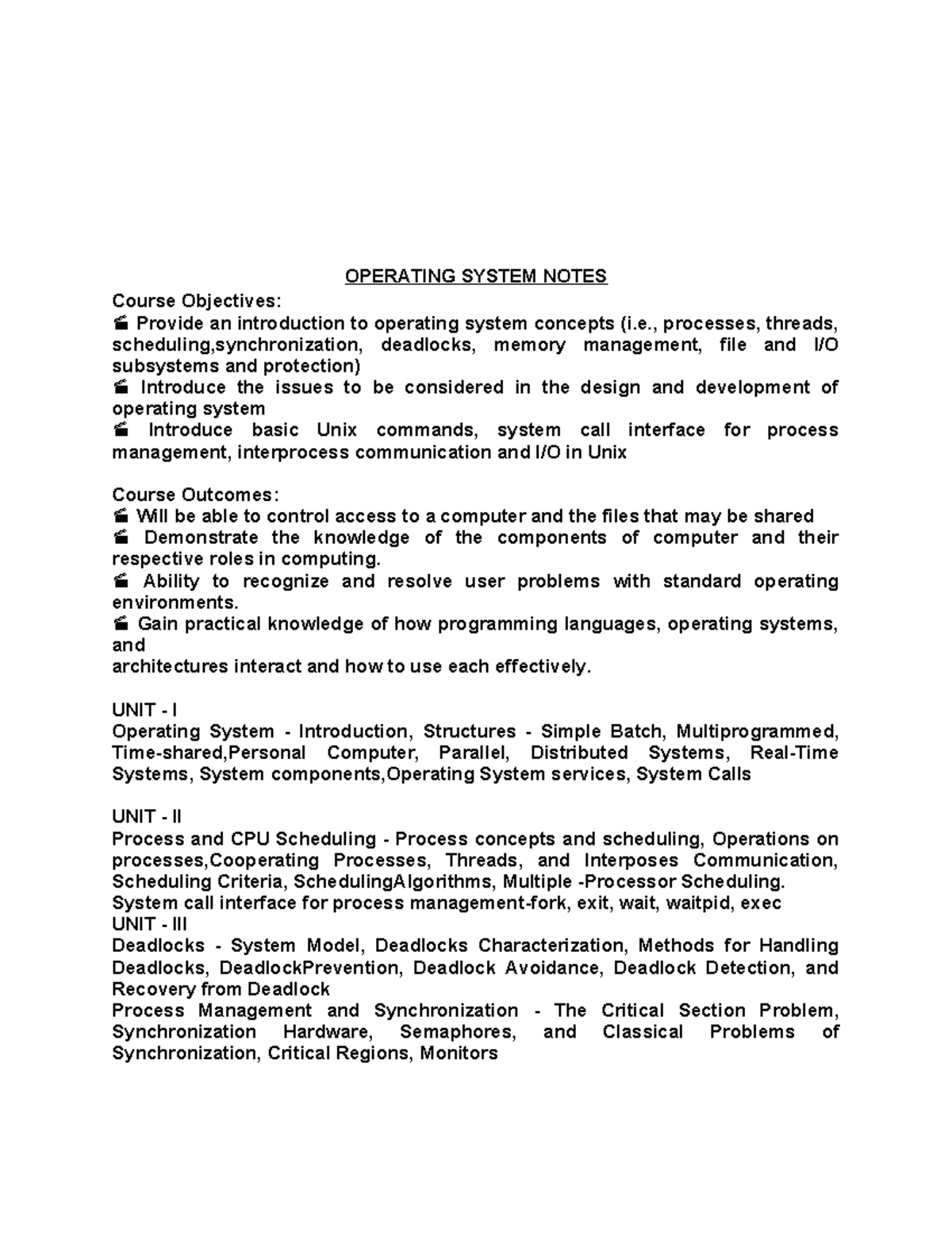 Operating System 2 UNIT Notes - OPERATING SYSTEM NOTES Course ...