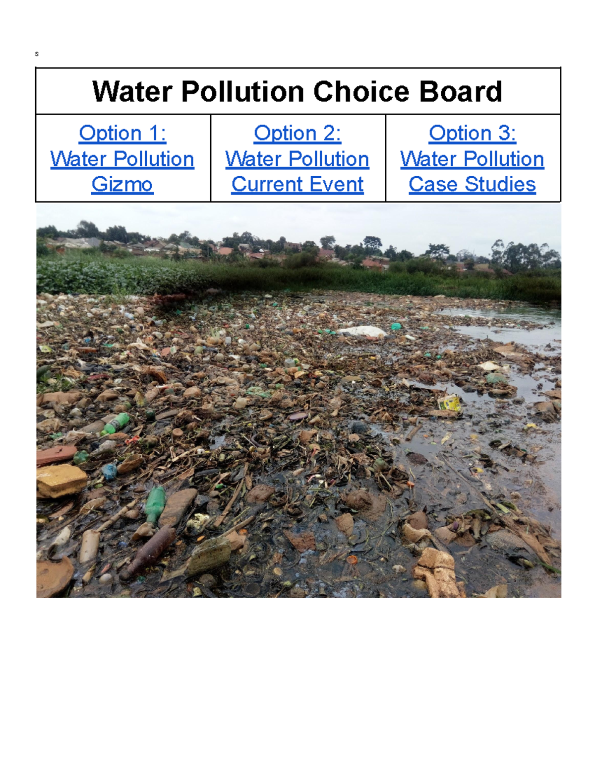 Wesley Ammons - Water Pollution Choice Board - s Water Pollution Choice ...