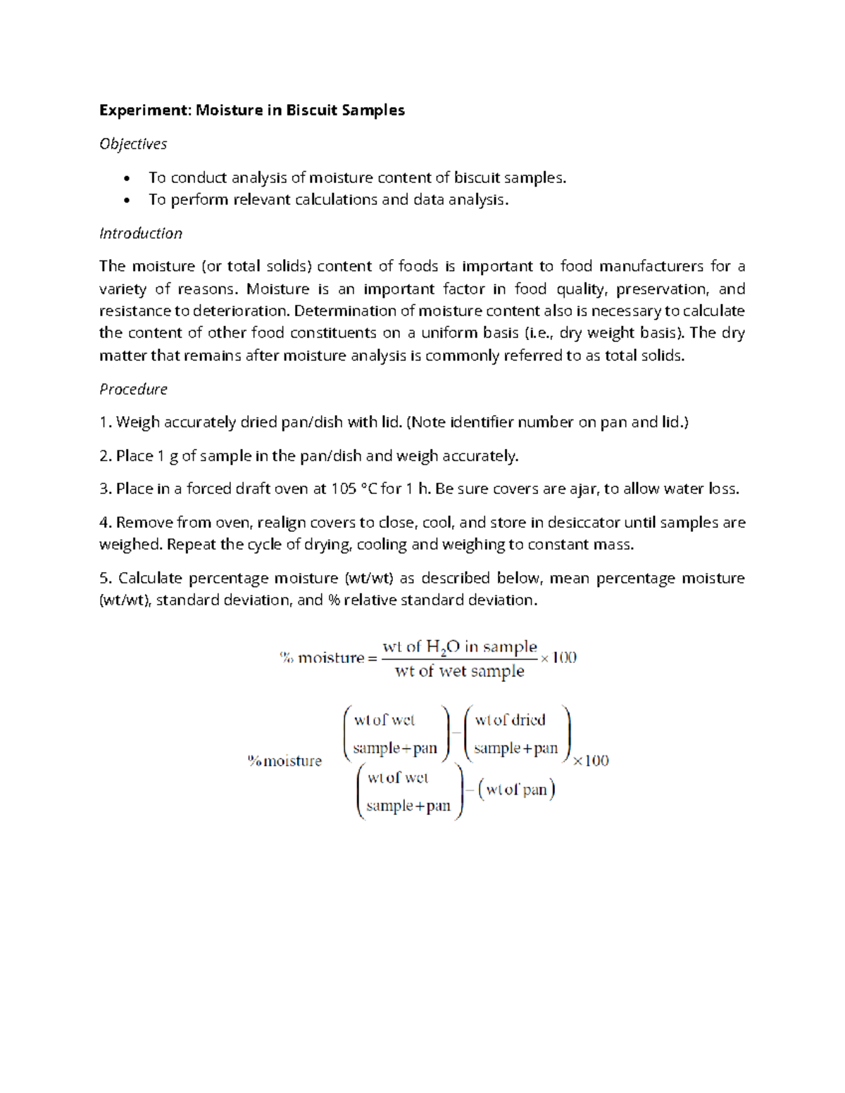 FT 8-Exp 2 -Moisture in Food - Experiment: Moisture in Biscuit Samples ...