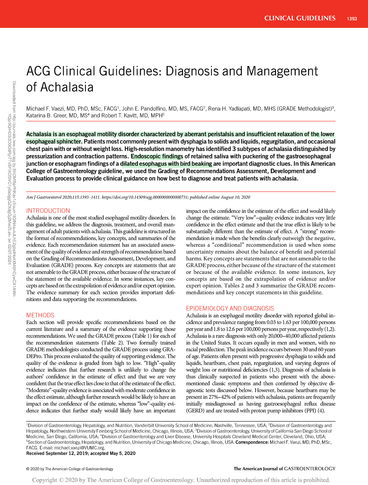 Diagnostico Y Manejo DE Acalasia - ACG Clinical Guidelines: Diagnosis ...