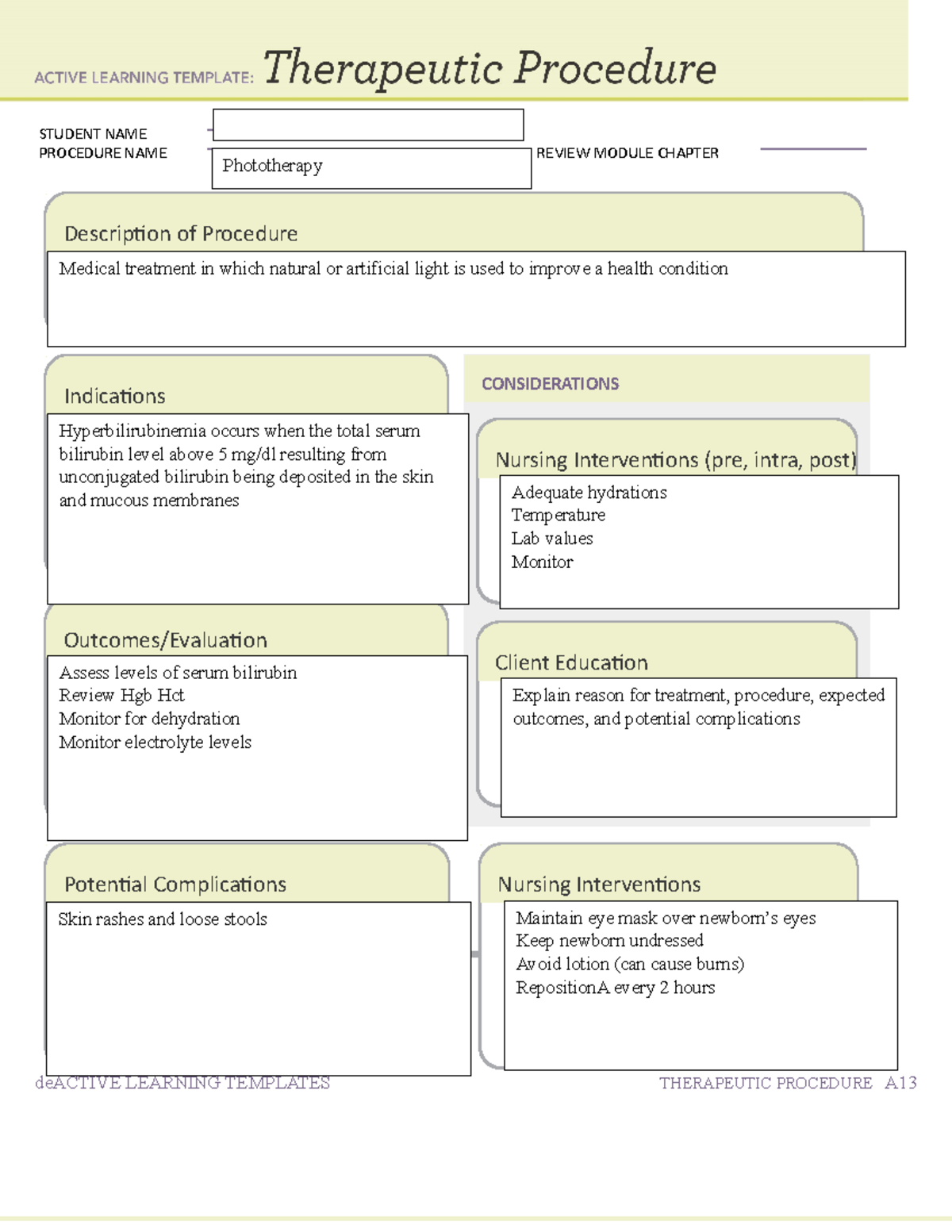 ATI TemplatePhototherapy OB maternity deACTIVE LEARNING TEMPLATES