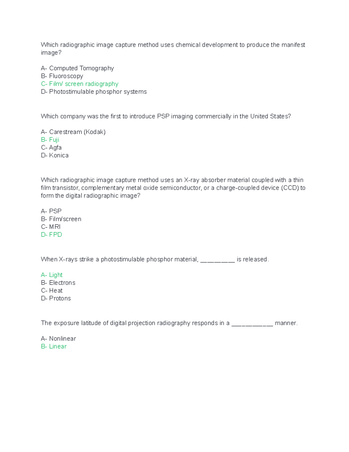 Pacs chapter 1 QA n/a Which radiographic image capture method uses