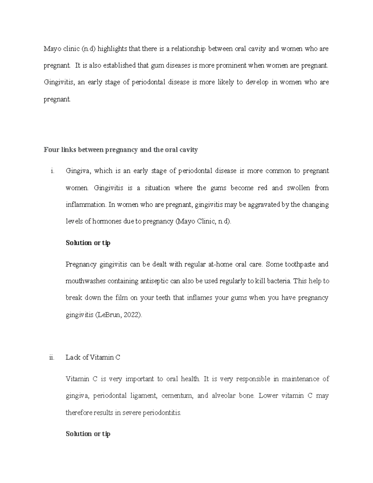 LJ 4 oral Health Learning journal Mayo clinic (n) highlights that