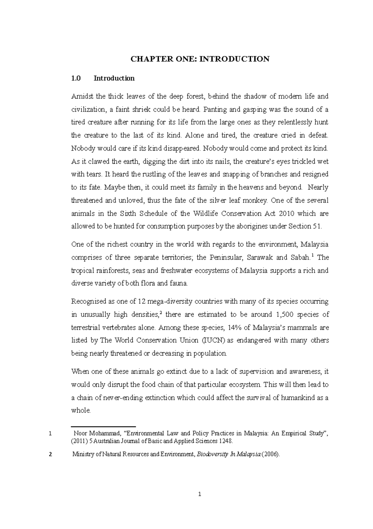 Sample of Honours Project Paper - CHAPTER ONE: INTRODUCTION 1 ...