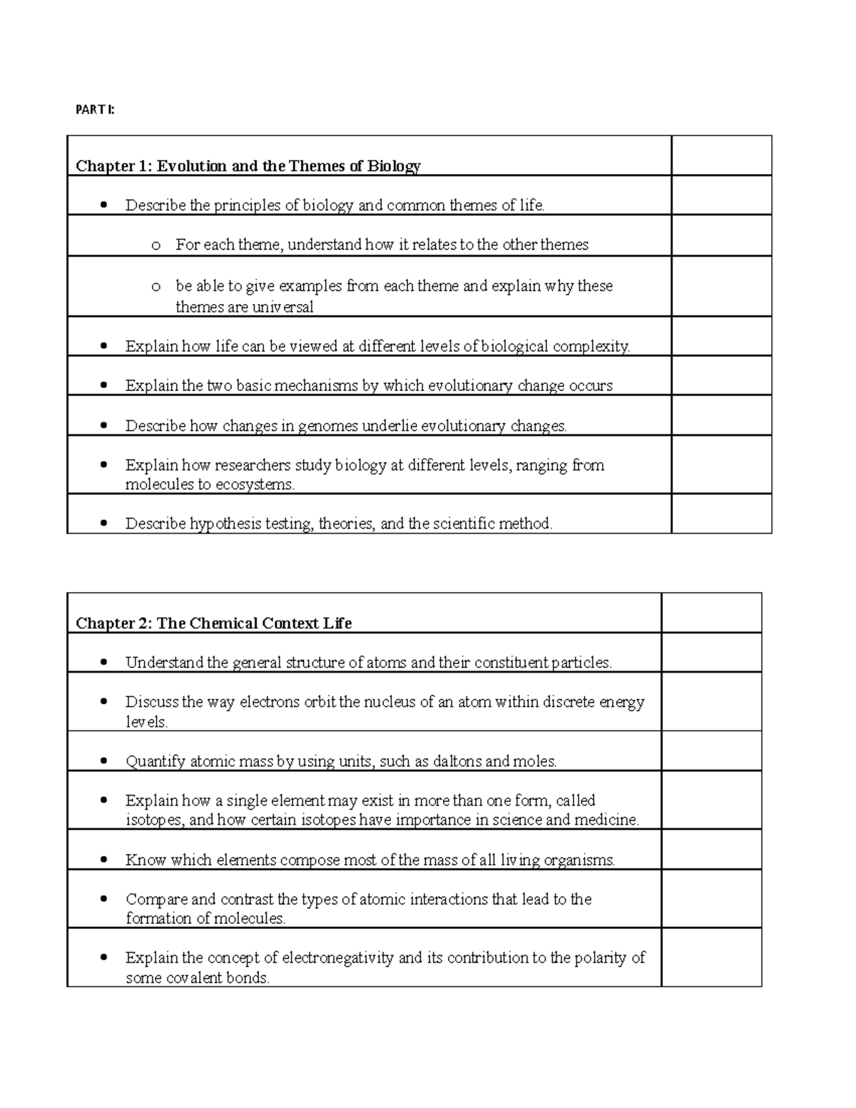 course-objectives-table-part-i-chapter-1-evolution-and-the-themes