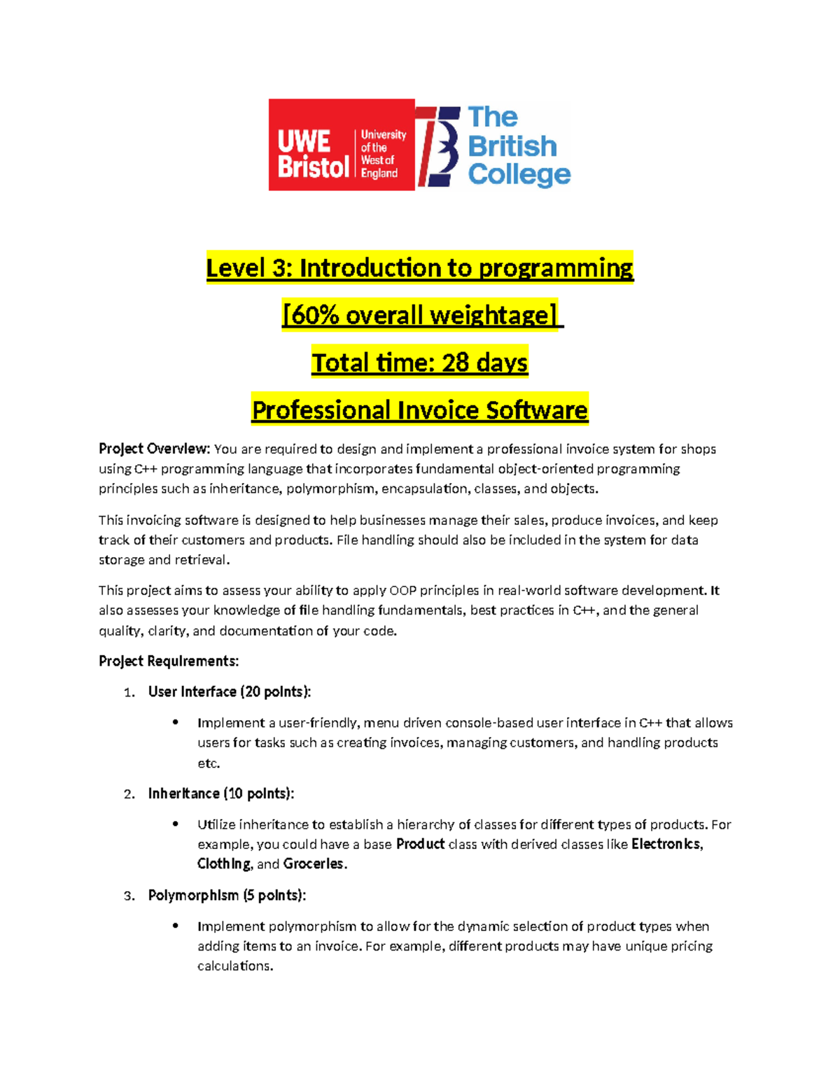 Course Work 60 ITP - Level 3: Introduction to programming [60% overall ...