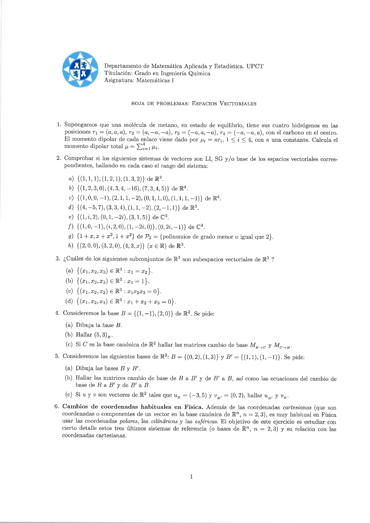 Problemas TEMA 4 Problemas Mates 1 - Matematicas 1 - UA - Studocu