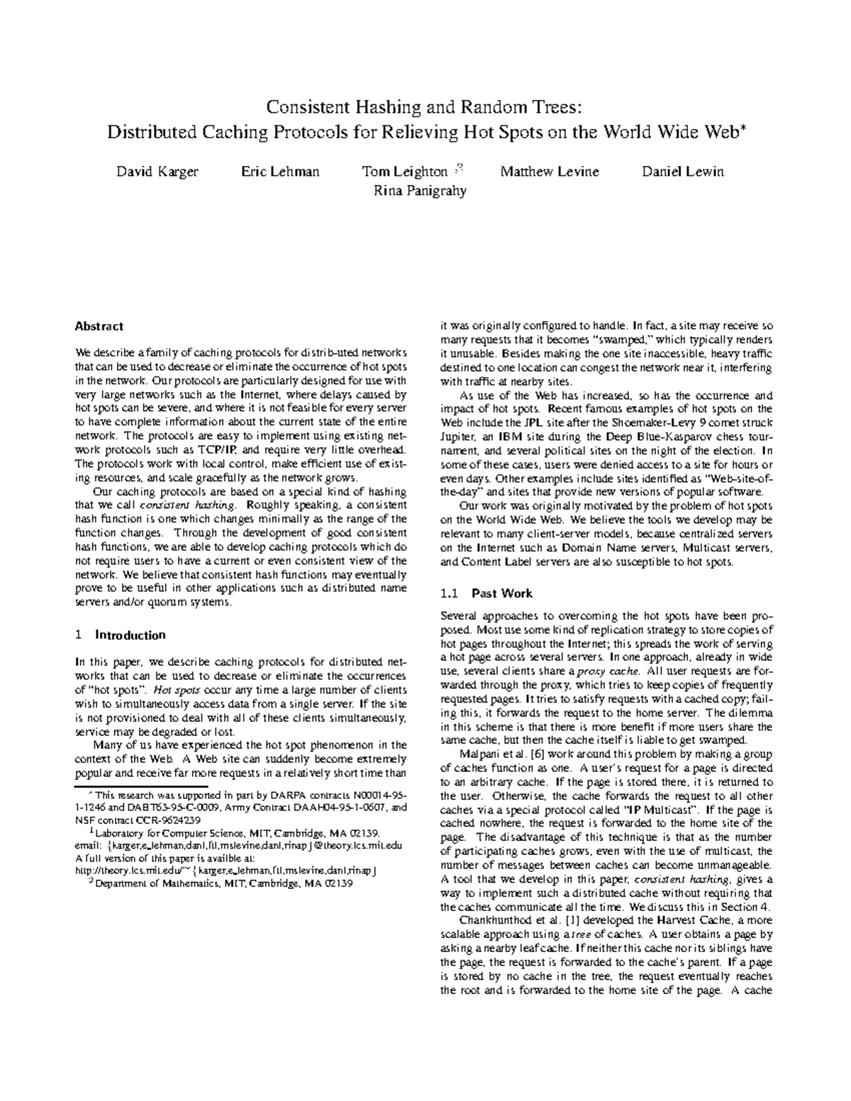 Consistent hashing and random trees distributed caching protocols for ...