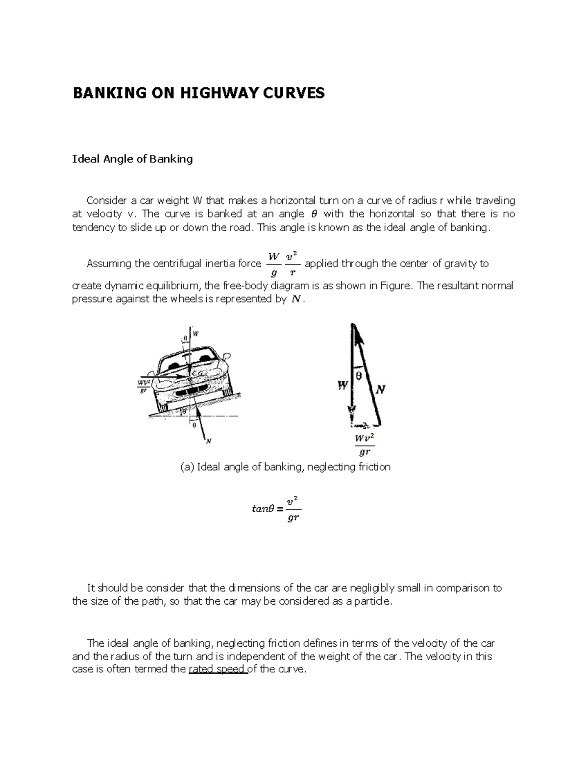 Banking on Highway Curves - BANKING ON HIGHWAY CURVES Ideal Angle of ...