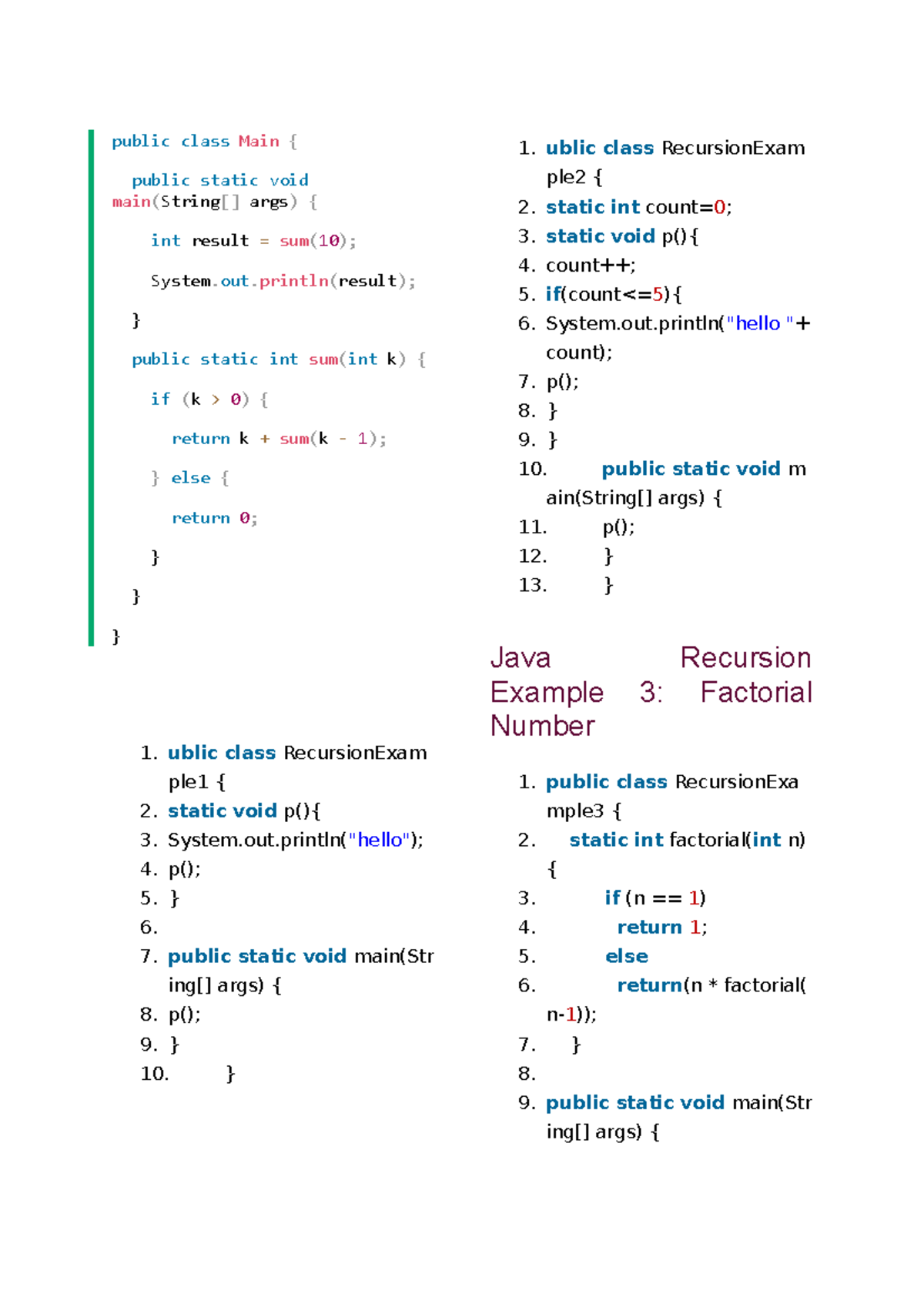 CODE JAVA Rec - public class Main { public static void main(String ...