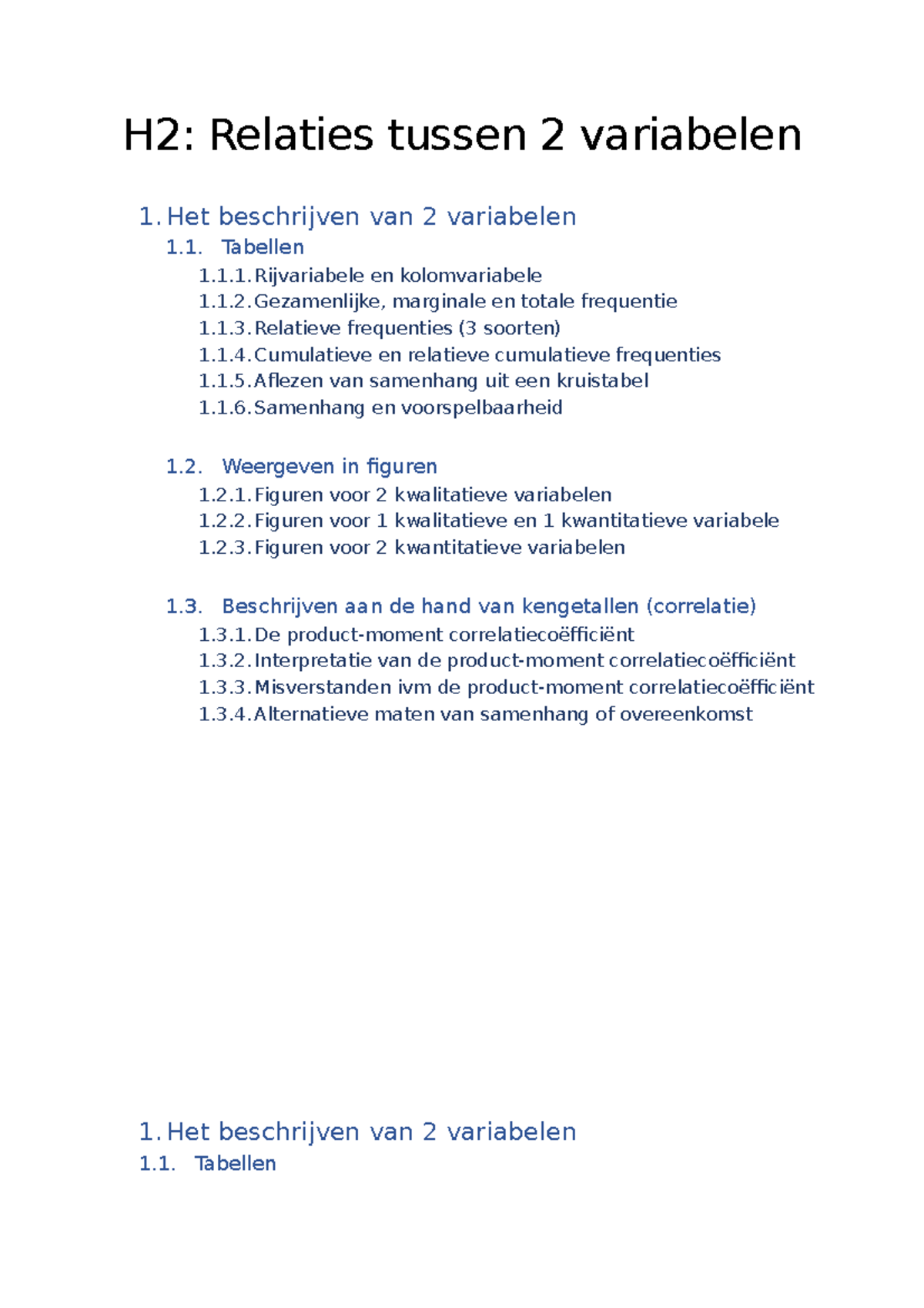 H2 - Samenvatting - H2: Relaties Tussen 2 Variabelen 1. Het Beschrijven ...