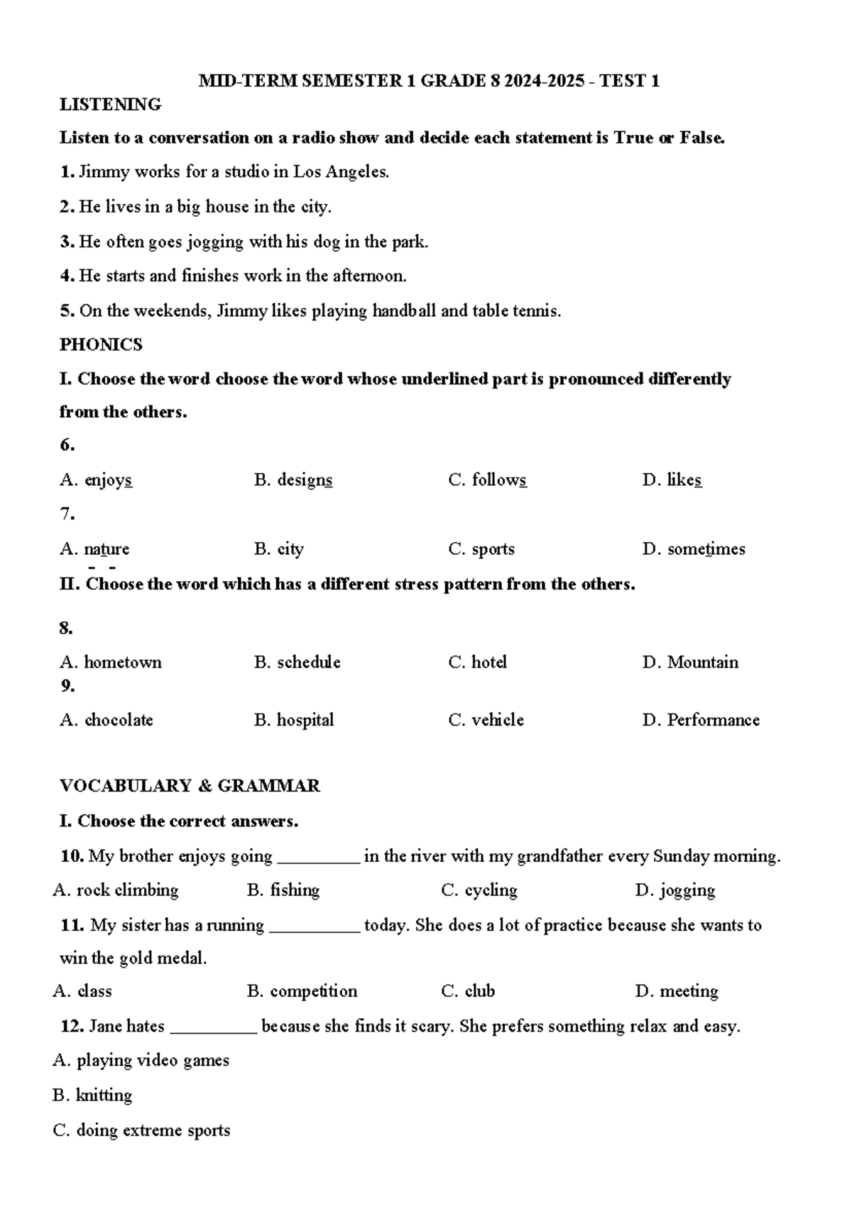 ĐỀ1 GK1 LỚP8 - Midterm - MID-TERM SEMESTER 1 GRADE 8 2024-2025 - TEST 1 ...