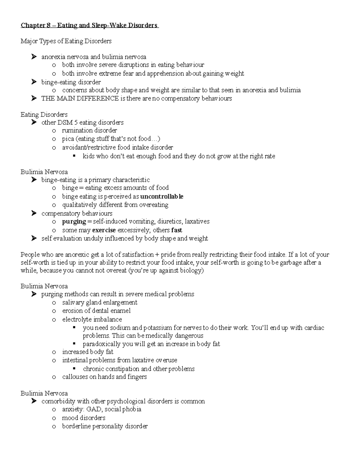 Chapter 8+10classnotes - Chapter 8 – Eating And Sleep-Wake Disorders ...