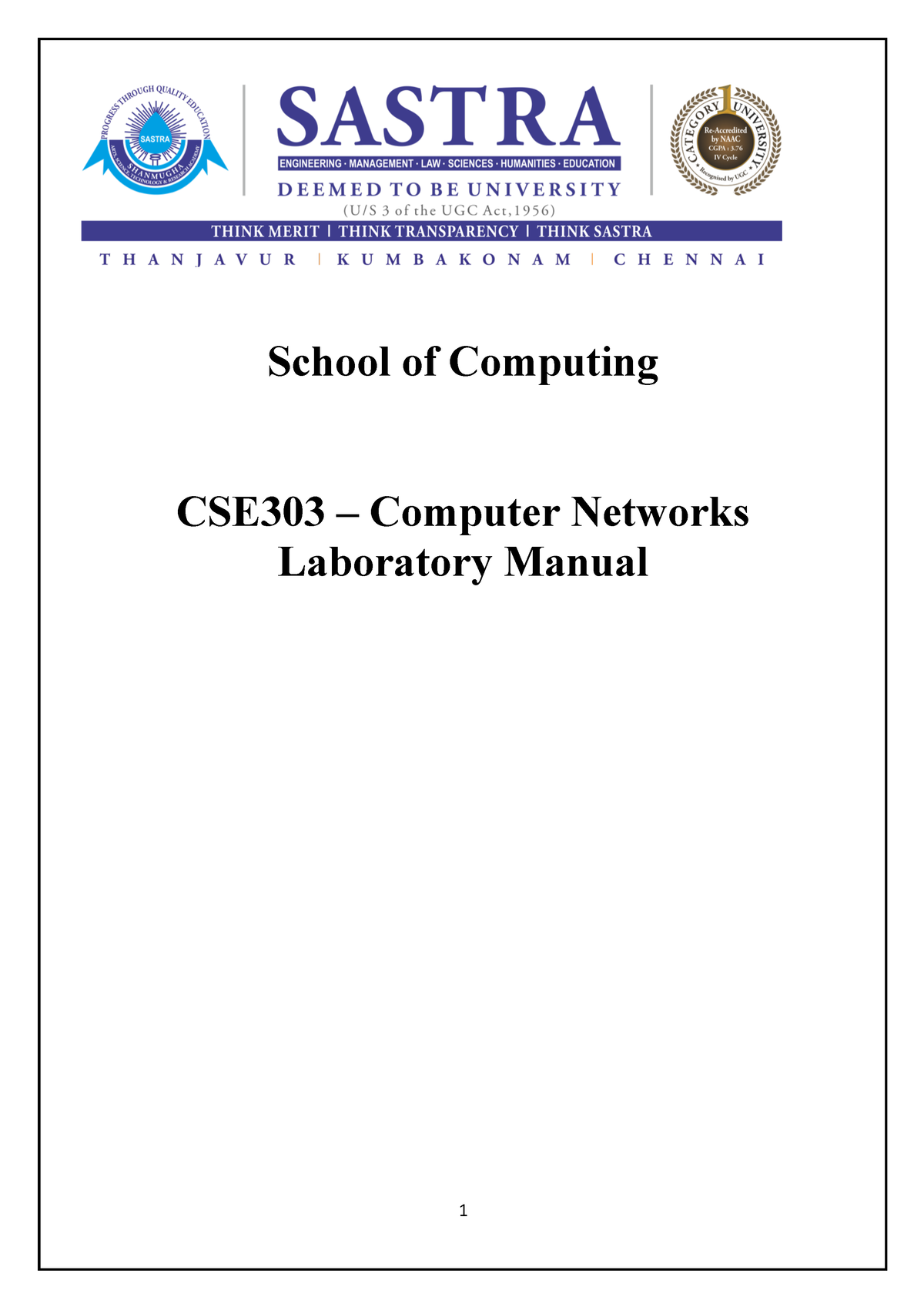 CSE303-Computer Networks Manual - School Of Computing CSE303 3 Computer ...