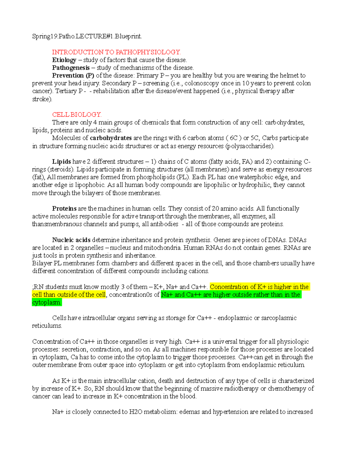 Intro To Patho - Spring19.Patho#1. INTRODUCTION TO PATHOPHYSIOLOGY ...