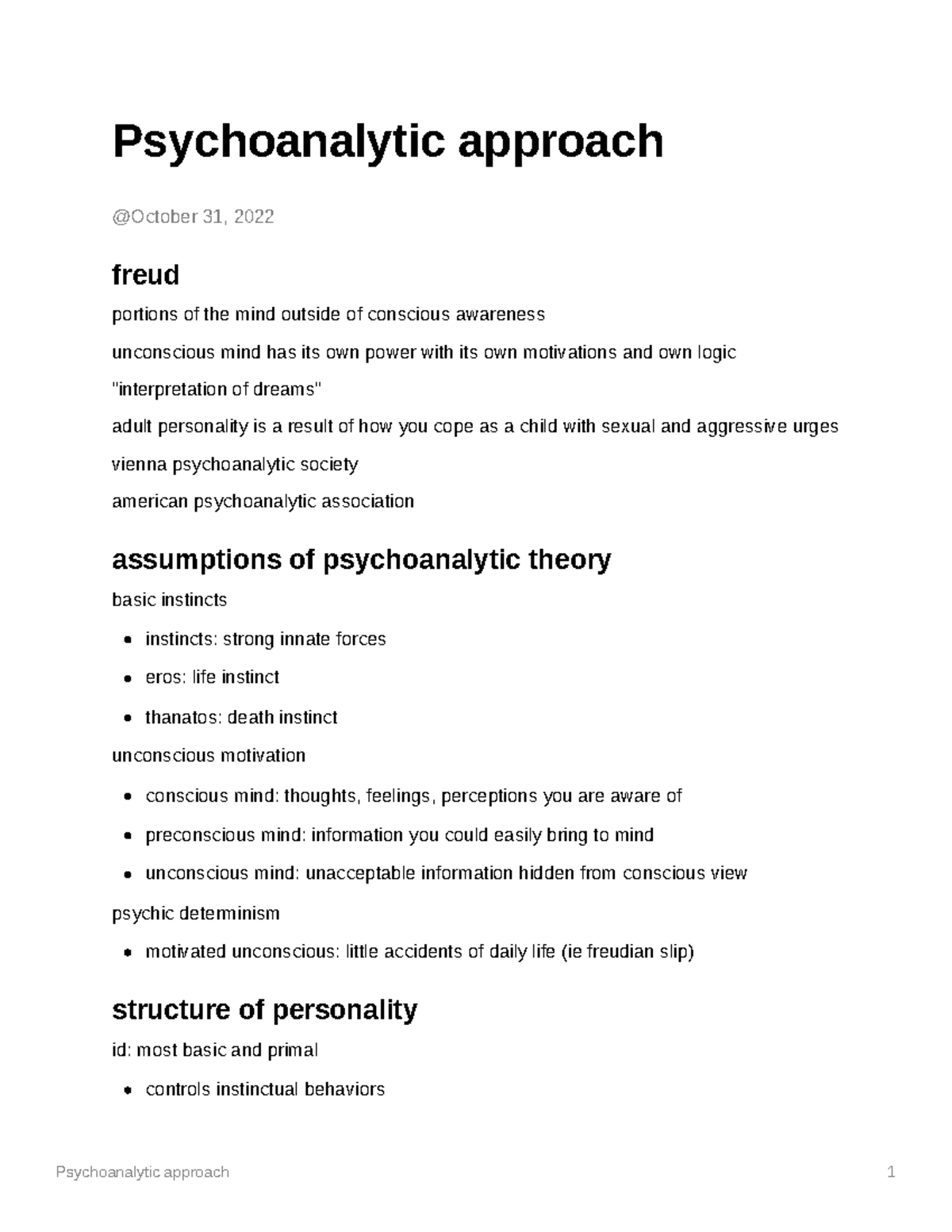 essay about psychoanalytic approach