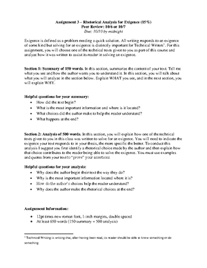 Rhetorical Analysis for Exigence - ENGL 3106 - Tenn State - Studocu