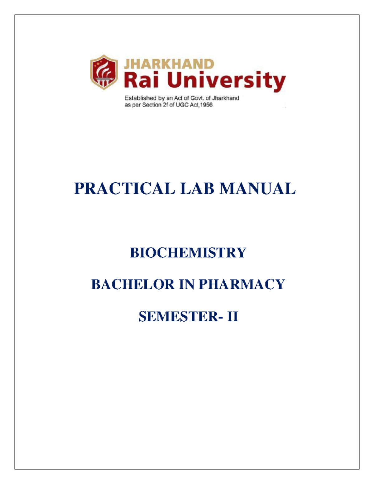 Lab Manual - Biochemistry - PRACTICAL LAB MANUAL BIOCHEMISTRY BACHELOR ...