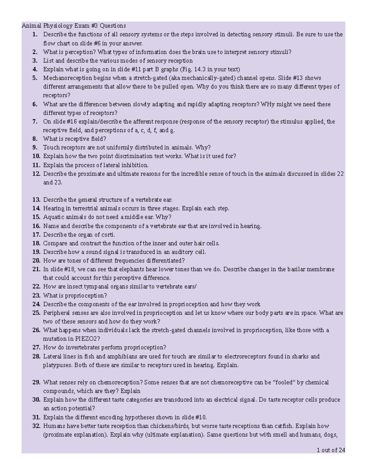 Animal Physiology Exam 3 Questions Animal Physiology Exam 3