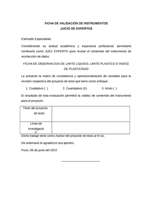 1 - Formato para validación de Instrumentos mediante el juicio de expertos  - FICHA DE VALIDACIÓN DE - Studocu