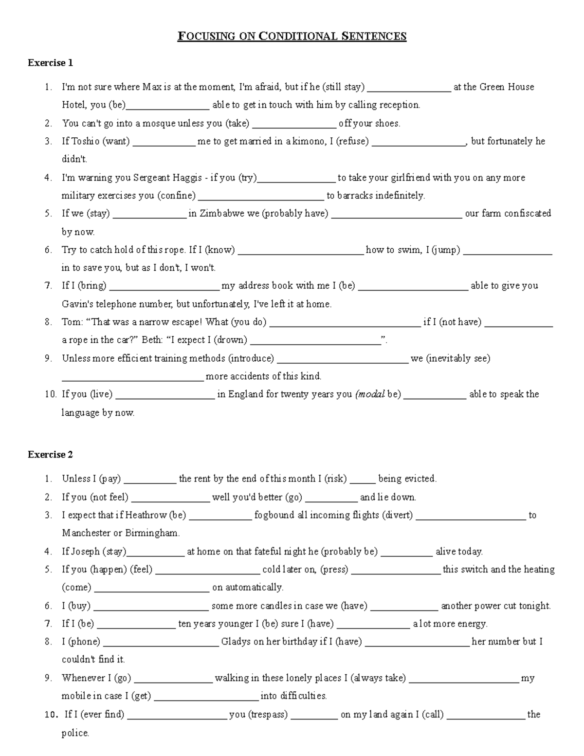 Practice Conditional AND IF Sentences - FOCUSING ON CONDITIONAL ...