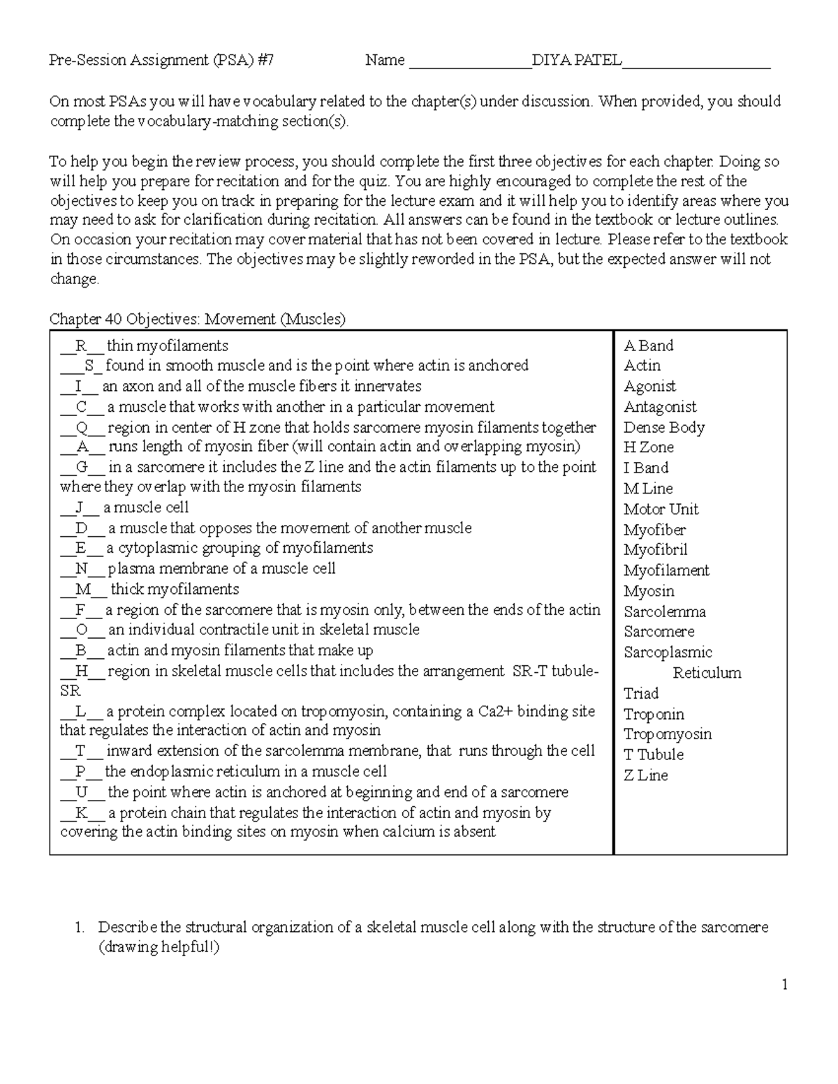 SP24 PSA 7 - recitation - Pre-Session Assignment (PSA) #7 Name DIYA ...