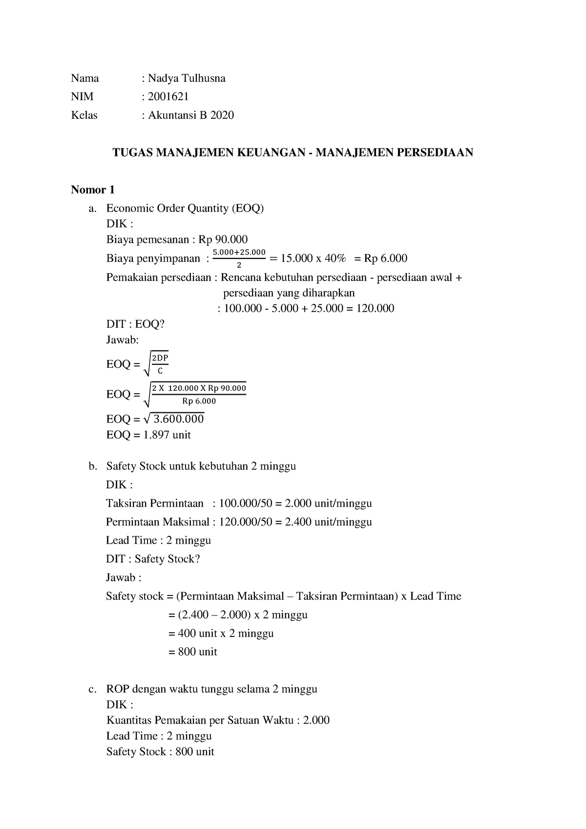 Tugas Manajemen Keuangan.pdf - Nama : Nadya Tulhusna NIM : 2001621 ...