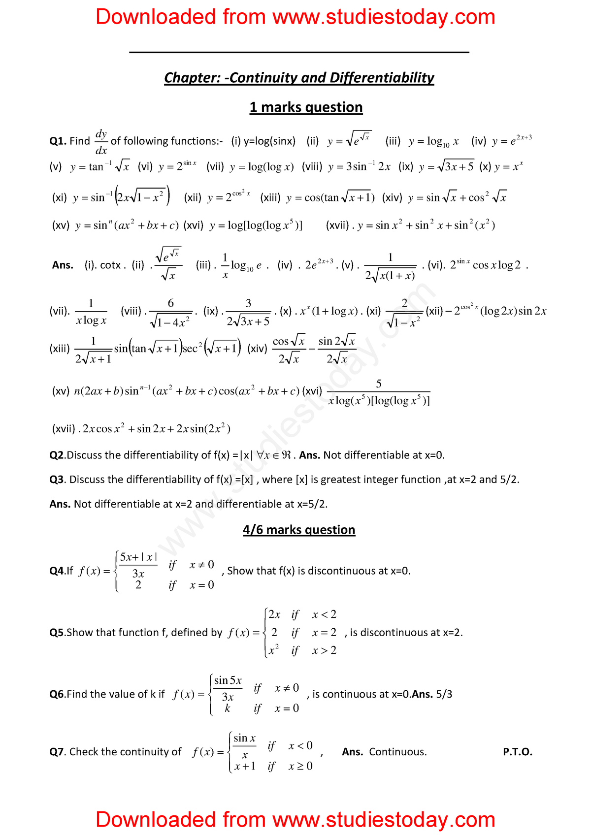 CBSE Class XII Mathematics - Continuity And Differentiability ...