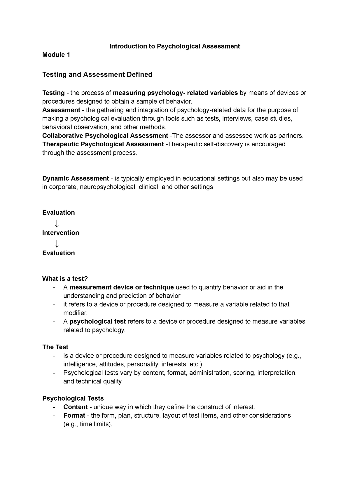 PSYC H Assess Reviewer Module 1&6 - Introduction To Psychological ...