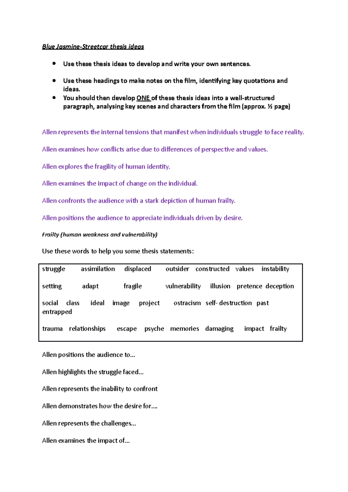 Blue JasmineStreetcar thesis ideas updated Blue JasmineStreetcar