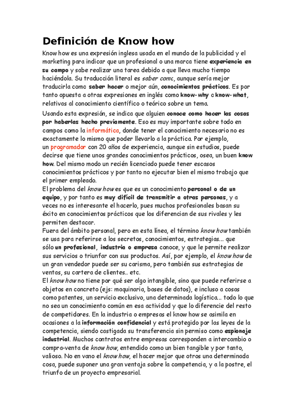 Definición de Know how - know how - Definición de Know how Know how es ...