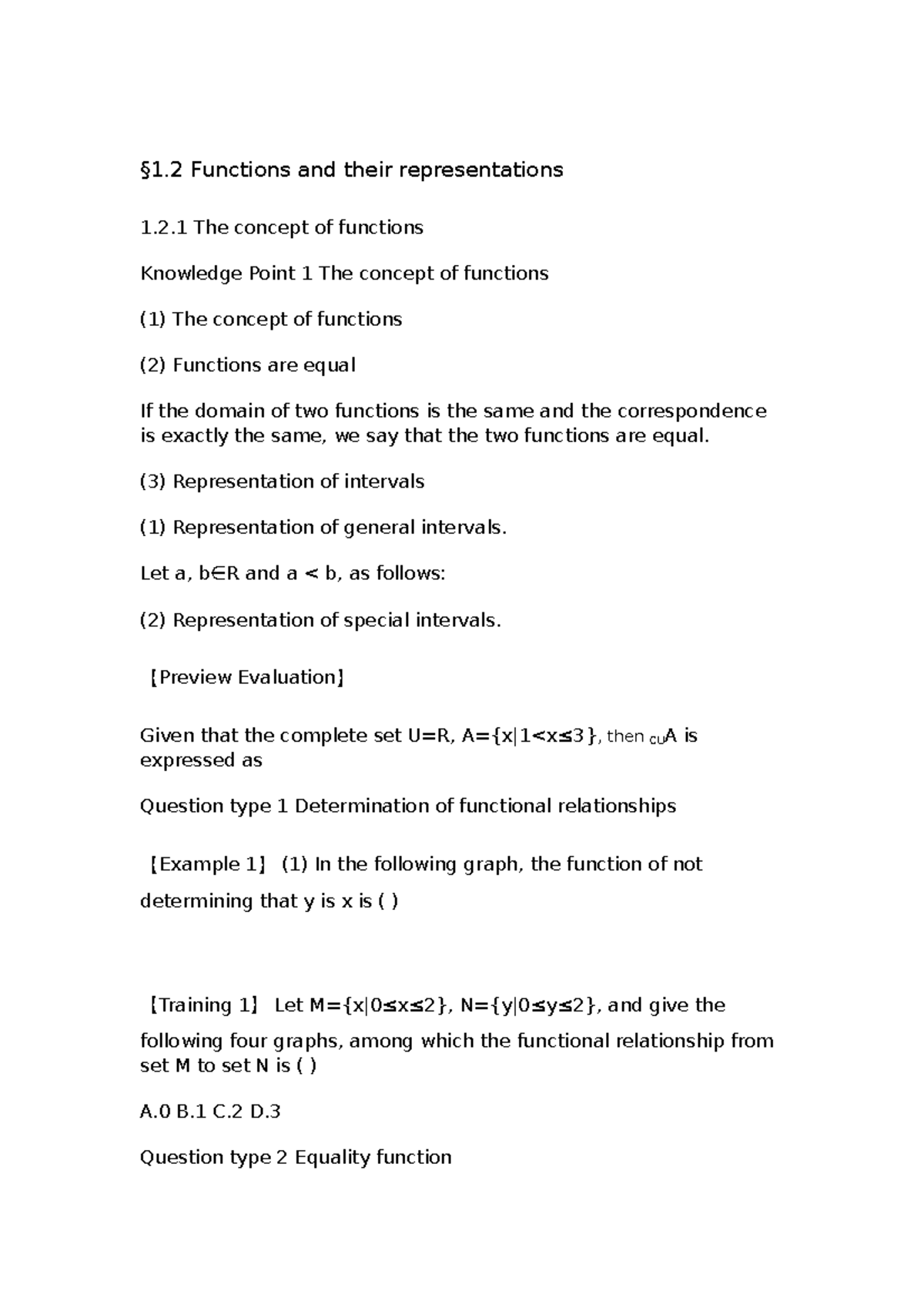 Functions and their representations 2 The concept of functions